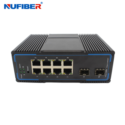 Layer 2 Ring Network Managed Industrial SFP Switch 2*1000M 8 RJ45 Port Din Rail Mount Converter