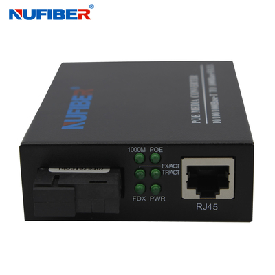 48V POE Fiber Media Converter 1000M Fx to 10/100/1000M Tx Simplex SM 1310 / 1550nm