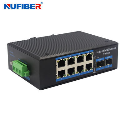 1000M Industrial Fiber Ethernet switch 8 Rj45+ 2x1000M SFP Slot with Din-rail wall mount