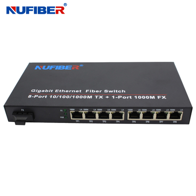 1000M 8 Port Rj45 Fiber Ethernet Switch 1310nm 20km OEM ODM Supported
