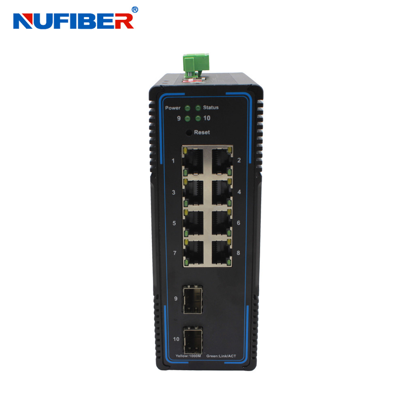 Layer 2 Ring Network Managed Industrial SFP Switch 2*1000M 8 RJ45 Port Din Rail Mount Converter