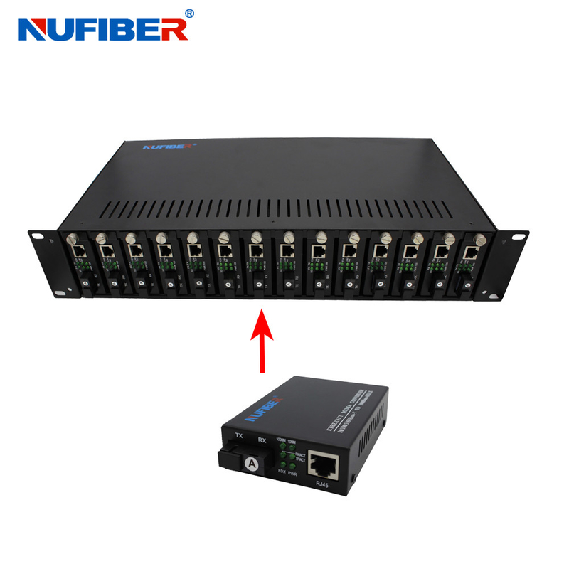 Media Converter Rack Mount Chassis 14Slots 2U High Dual Power Supply for Standalone Media Converter