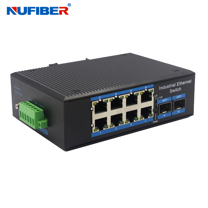 Unmanaged Industrial SFP Ethernet Switch 2*1000M SFP Slot to 8*10/100/1000Mbps RJ45 Port Din Rail Mount DC24V