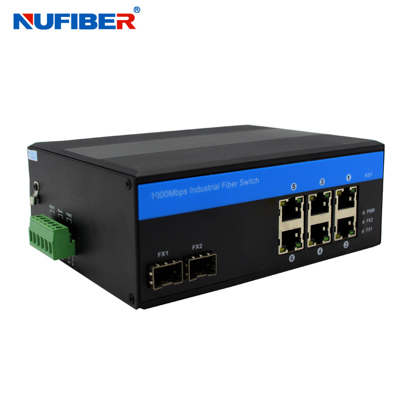 OEM ODM Managed Industrial Switch 6 UTP 2 SFP Port Rohs Approved