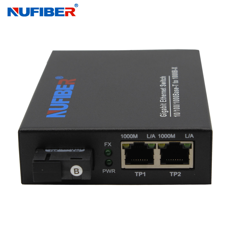 Gigabit Fiber Ethernet Switch Converter With 2 Rj45 1 Fiber Port