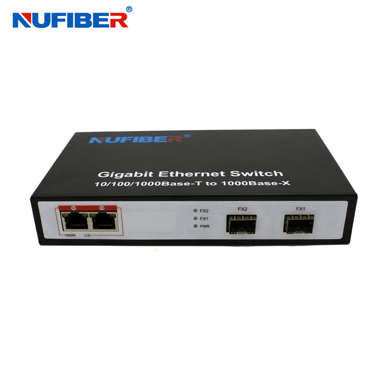 10/100/1000M 2-port Rj45+2 SFP port Fiber Optic Ethernet Switch Media converter