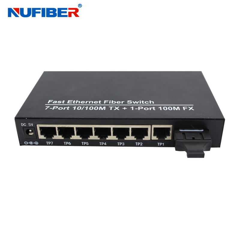 7 RJ45 Port Fiber Ethernet Switch Single Mode 20KM Distance