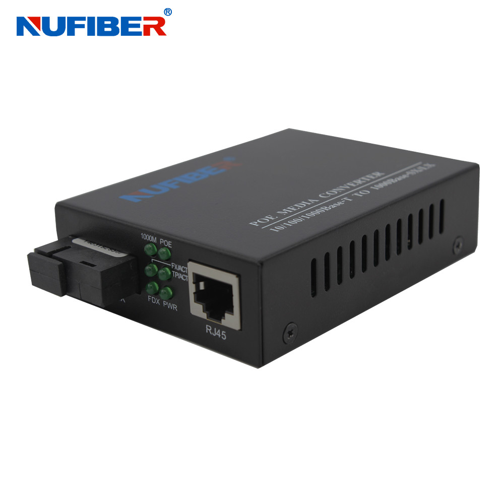 POE Fiber Media Converter 10/100/1000M POE RJ45 to 1000M Fiber 48V POE